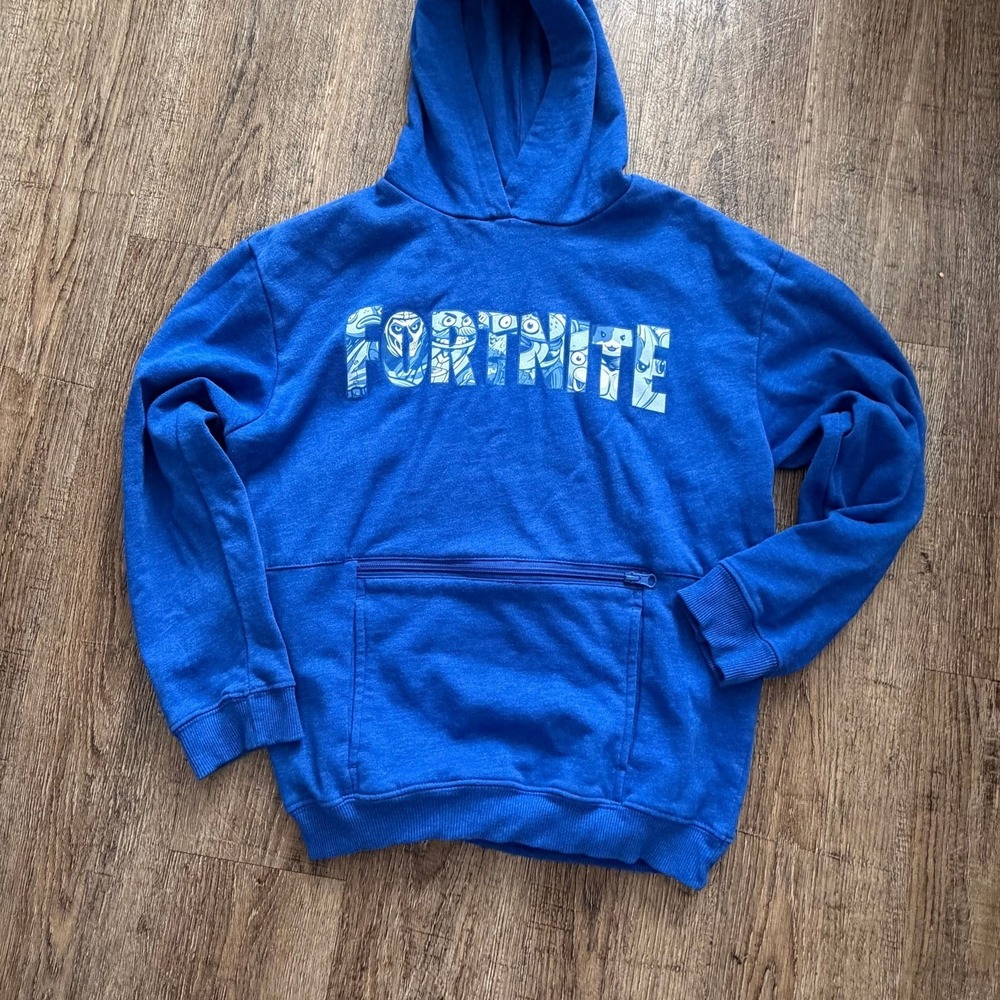 Fortnite Boys Character Fill Logo Graphic Pullover Hoodie Royal Blue Size 14/16